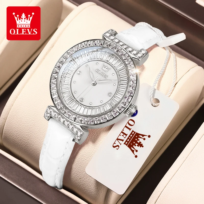 OLEVS 9983 Women's Watches Light Luxury Fashion Original Quartz Watch for Ladies Waterproof Leather Strap Luminous Diamond Dial