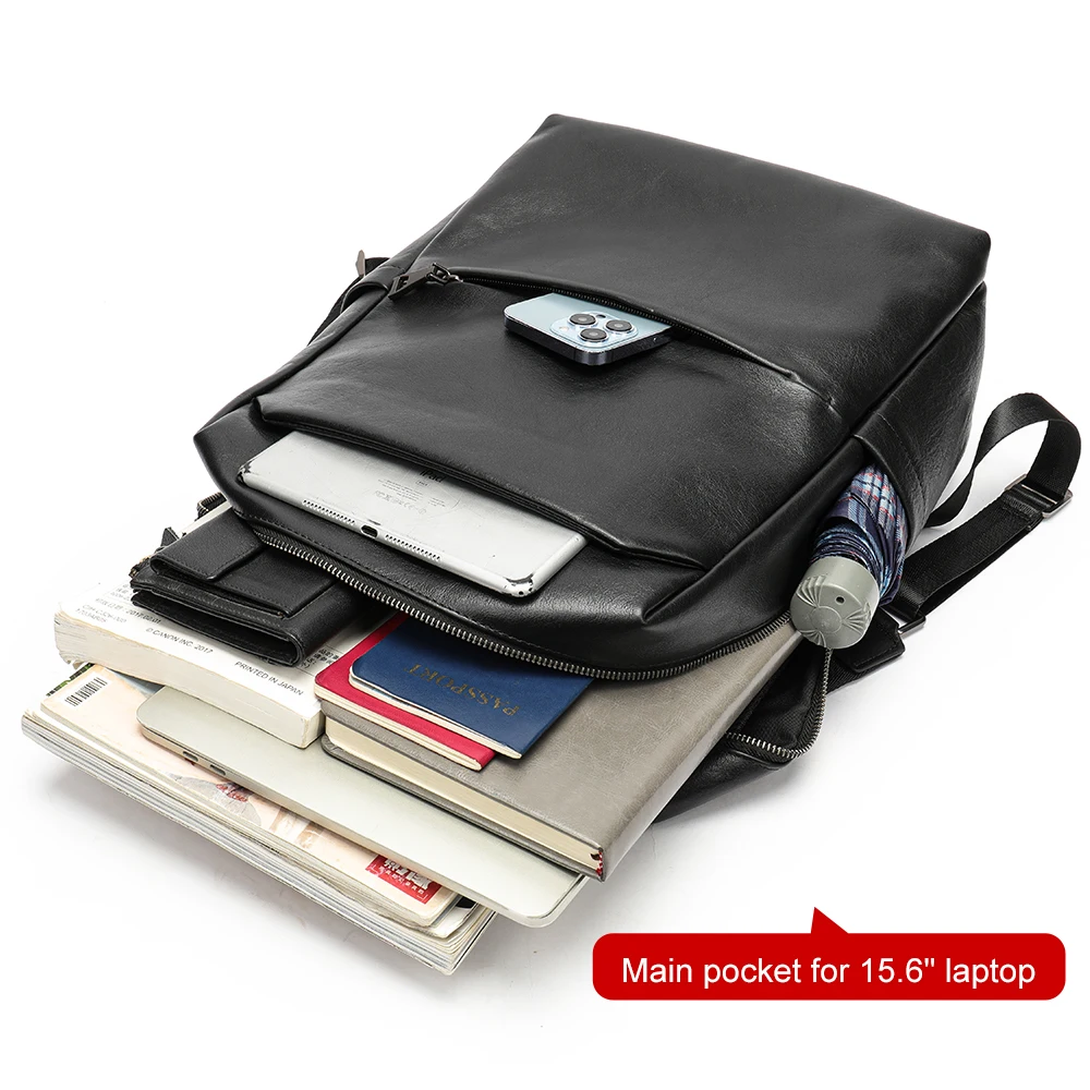WESTAL 15.6 Inch Laptop Bag Waterproof Backpack Genuine Leather School Bag Boys Rucksack Handbags Business Travel Notebook Bag image 4