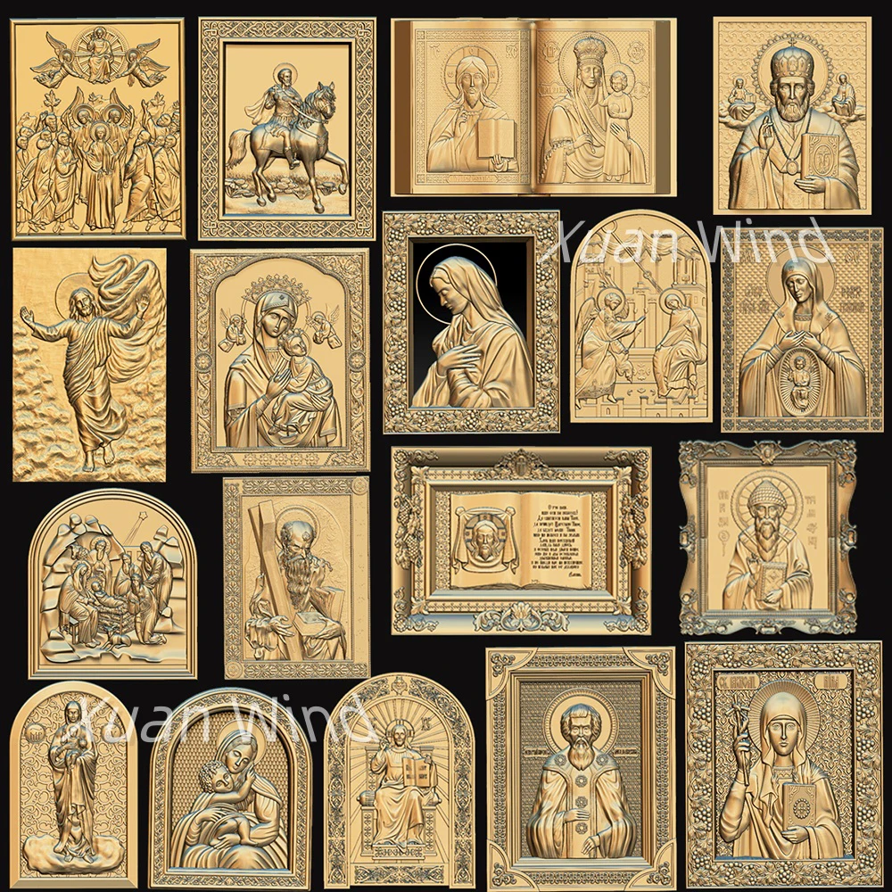 46 قطعة أيقونة الدين المسيحي ثلاثية الأبعاد نموذج الإغاثة STL الملفات ل CNC راوتر نحت النقش Artcam أسباير يسوع باس الإغاثة