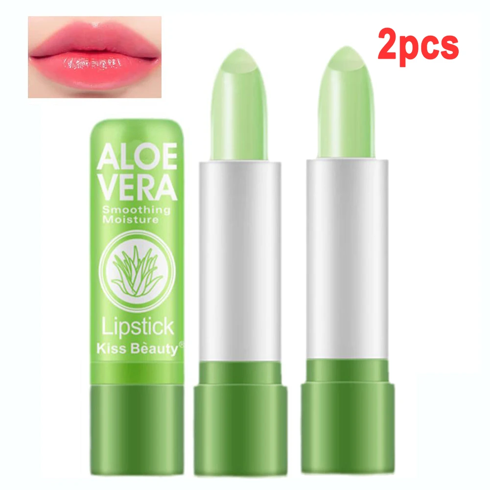 Batom de Aloe Vera que Muda de Cor, Longa Duração, Hidratante, Bálsamo Labial Ativado por Temperatura, Nutritivo e Volumizador para Cuidado Labial