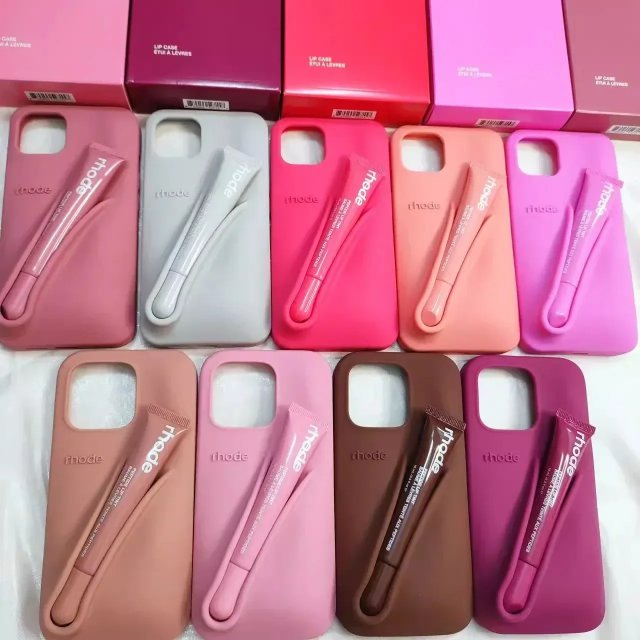 Quality Rhode Soft Silicone Phone Case for iPhone 16 15 14 13 12 11 Pro Max Plus Portable Lip Gloss Holder With Box Cover