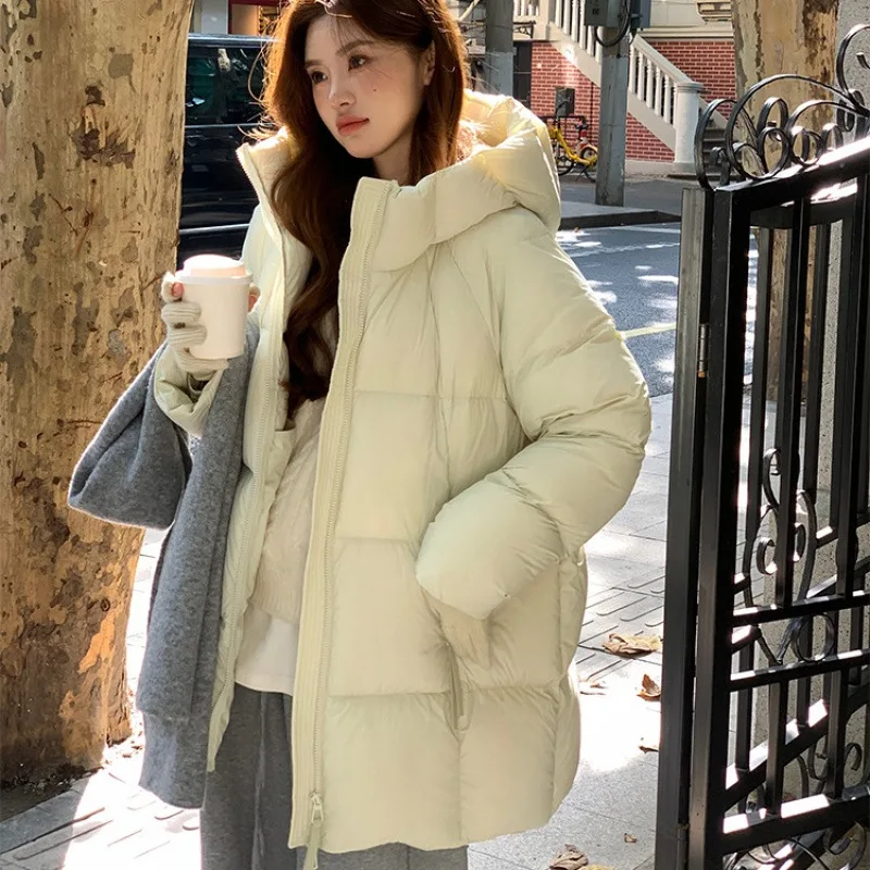 

hooded cotton-padded jacket Women's long style thicken keep warm loose winter tops puffer jacket fashion coat Ethereal solid top