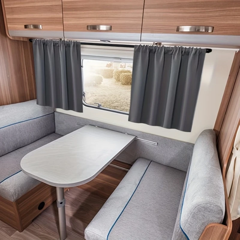 2PC Camping/RV 100% Blackout Short Curtains, Dark Gray, Thermal Insulation, Privacy Protection, for Living/Bedroom/Kitchen/Bath