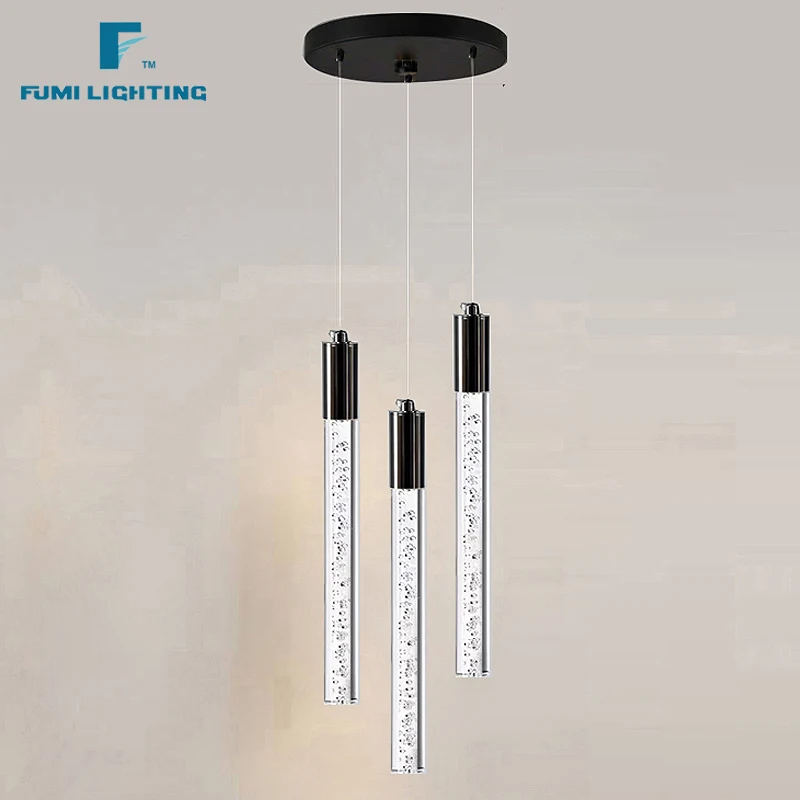 Fumi  LED Pendant Lights LED Kitchen Island Hanging Light Fixture, Pearl Black Dining Room Bedroom Light Fixture with cylindrica