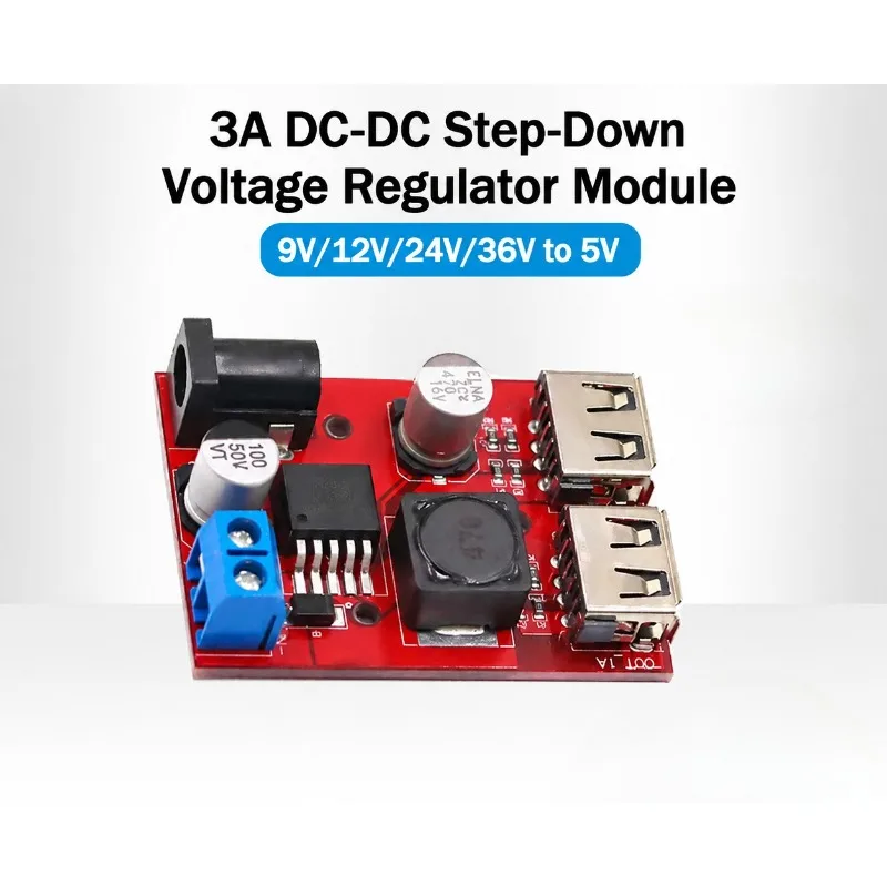 DC-DC Buck Converter Step Down Module 9V 12V 24V 36V to 5V 3A Voltage Regulator Board for Car Solar Charging DIY Power Supply