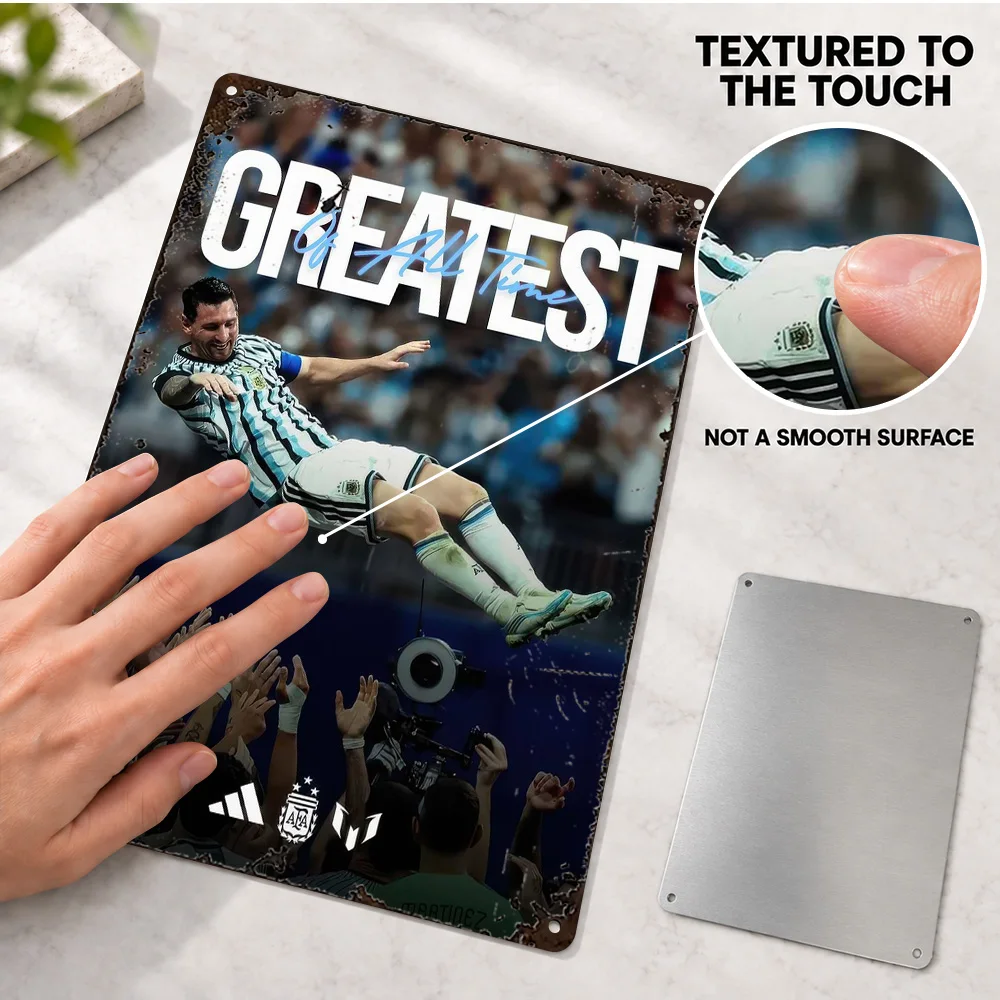 Lionel Messi Football Player Printed Poster Customized Aluminum Metal Sign Graphic Portrait Wall Art For Bedroom Collector Gift