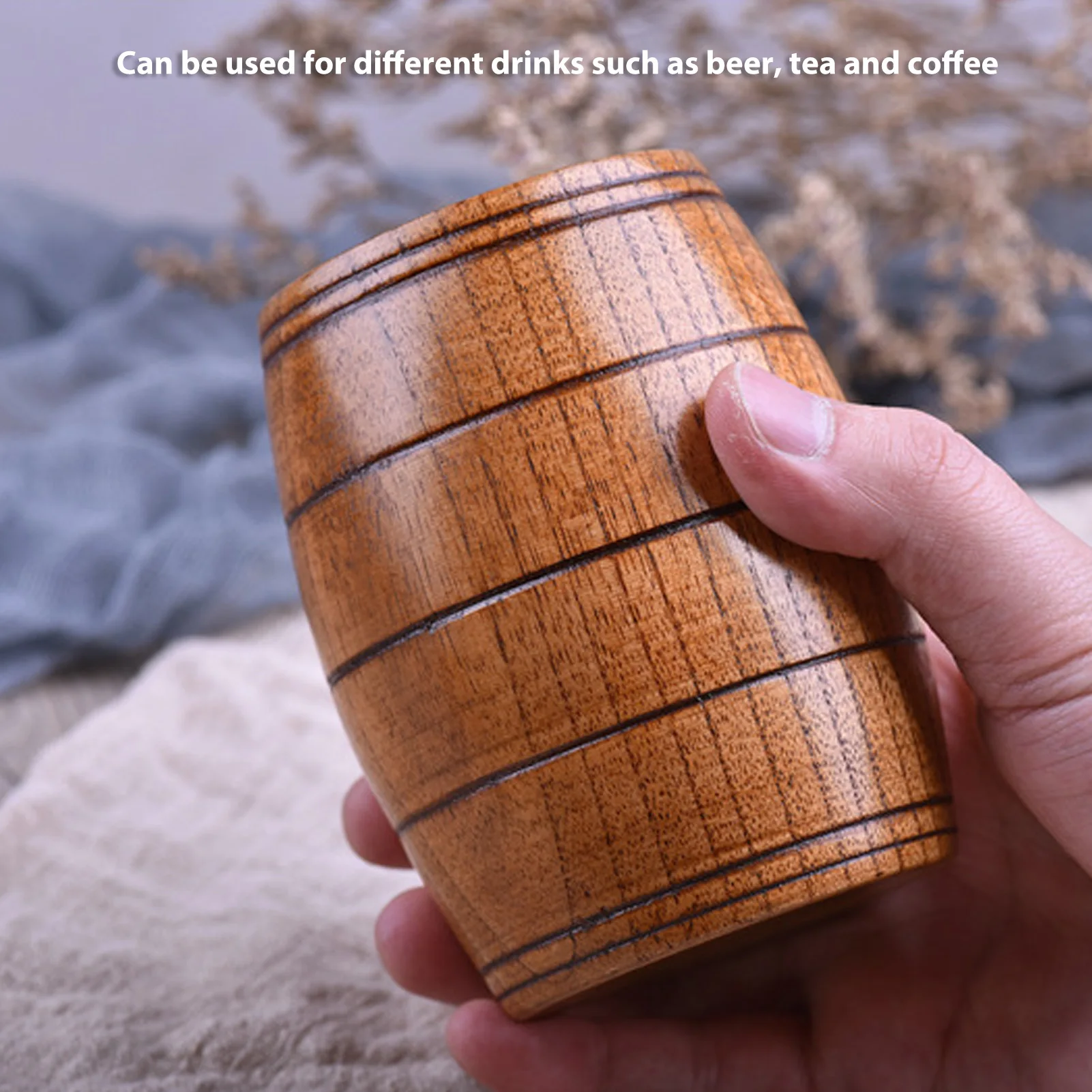 210ml Wooden Drinking Cup Sour Jujube Wood Barrel Shaped Beer Tea Cup for Home Kitchen Drinkware