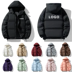 Winter Hooded Down Jacket With Logo Printed Outdoor Men's Women's Sports Camping Thick Warm Coat Top