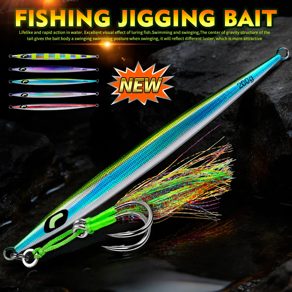 Proberos 1 Stück Simulierter 3D-Fischschuppen-Hardbait, schnell sinkender, leuchtender Metall-Jigging-Köder 60g-200g mit Haken, Bass- und Meerwasserköder – Detail 5