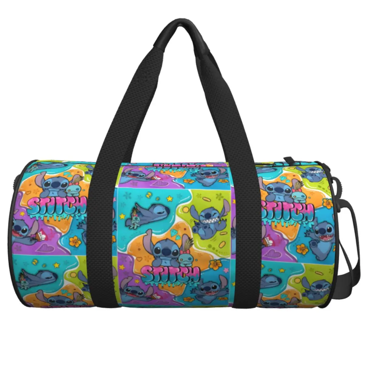 

Stitch Funny Kawaii Sports Bags Travel Training Gym Bag with Shoes Retro Handbags Men's Custom Waterproof Fitness Bag