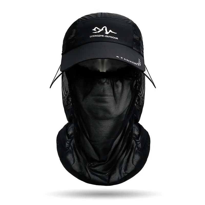 Big Head Men Women Retractable Brim Removable Veil Sun Shading Baseball Cap Men Outdoor Sunscreen Face Cover Fish Quick Dry Hat