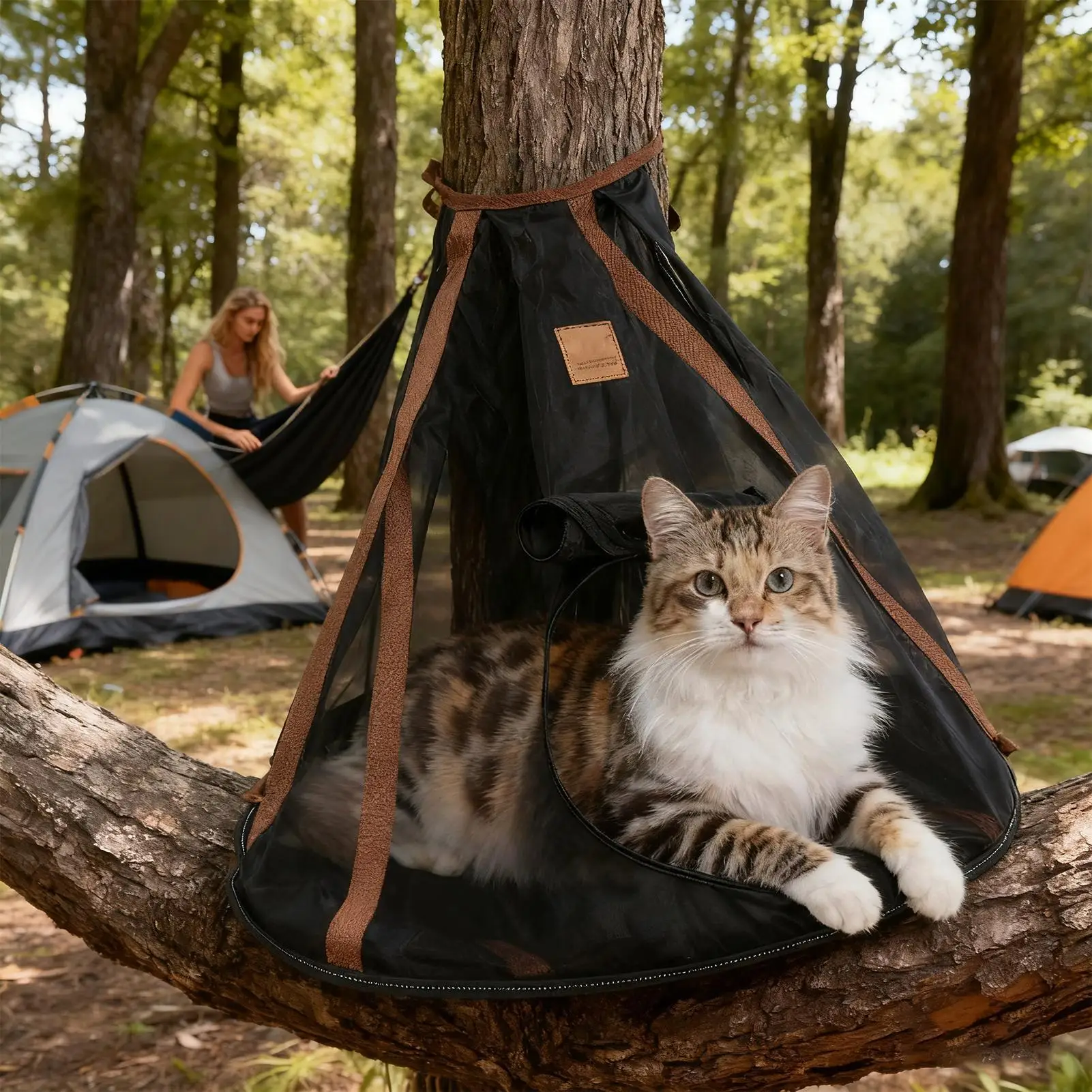 

Cat Hammock Breathable Zipper Outdoor Mesh Sleeping Bed for pet Cats Sun Room Foldable Tree Nest Outdoor Anti-mosquito Cat Bed