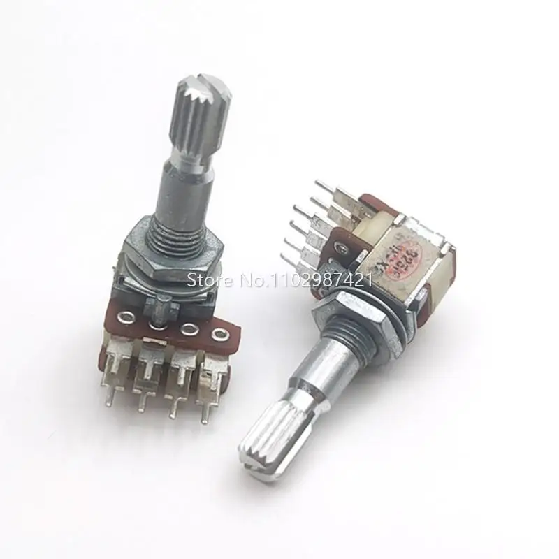 1 Piece 12 Type Precision Dual Potentiometer A50K Power Amplifier Car Audio Volume Potentiometer 8 Pin Flower Shaft Length 25MM