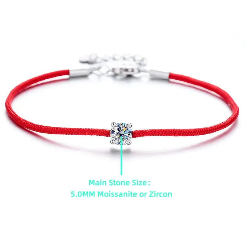 TY 0,5CT 925 Sterling Silber Moissanit Armband für Damen und Herren Glücksbringer Rotes Schnurarmband 12 Sternzeichen Armband Feiner Schmuck – Detail 7