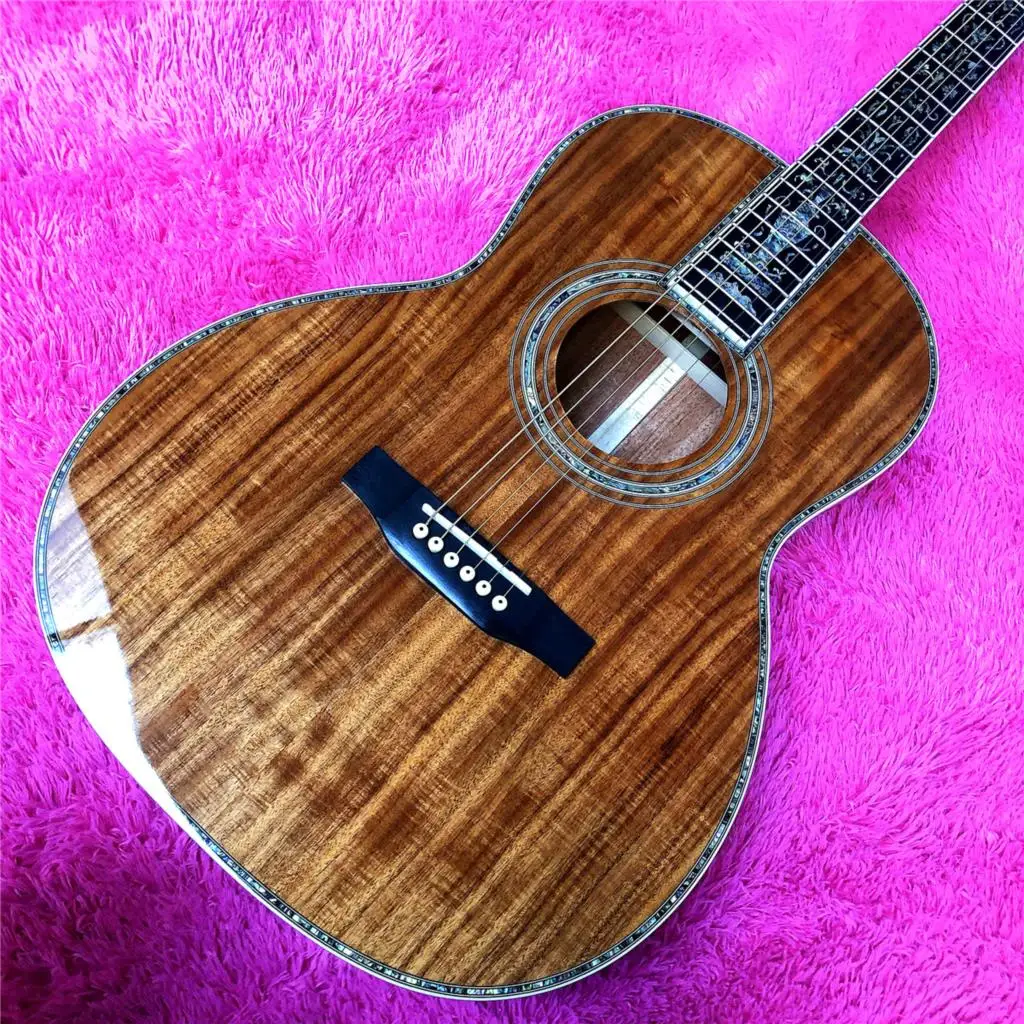 Real Abalone Full Koa wood 39 Inches 000 style Acoustic Guitar with Ebony Fingerboard