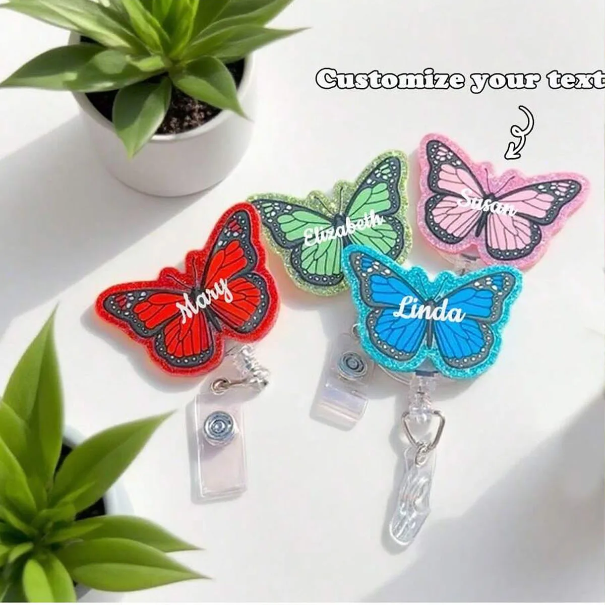 Personalized custom text Butterfly badge reel | Nurse Badge Holder | Teacher ID Card Holder| retractable badge reel