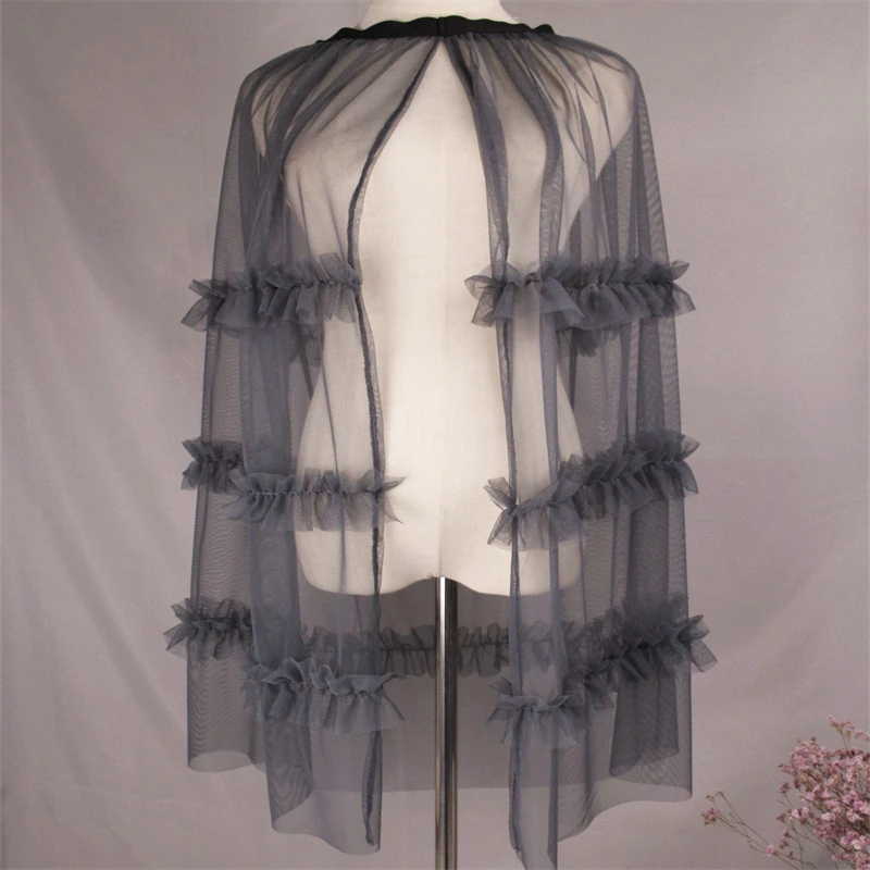 2023 Summer Autumn Sweet Ruffles Split Mesh Skirts Women Elastic High Waist Overskirt Ladies A Line Large Hem Long Skirt Saia