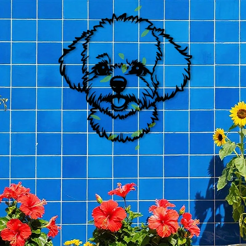 Bichon Frise Metal Wall Decoration,2D Flat Laser‑Cut Silhouette,Weather‑Resistant Iron Wall Mural,Pet Salon Upscale Dog House