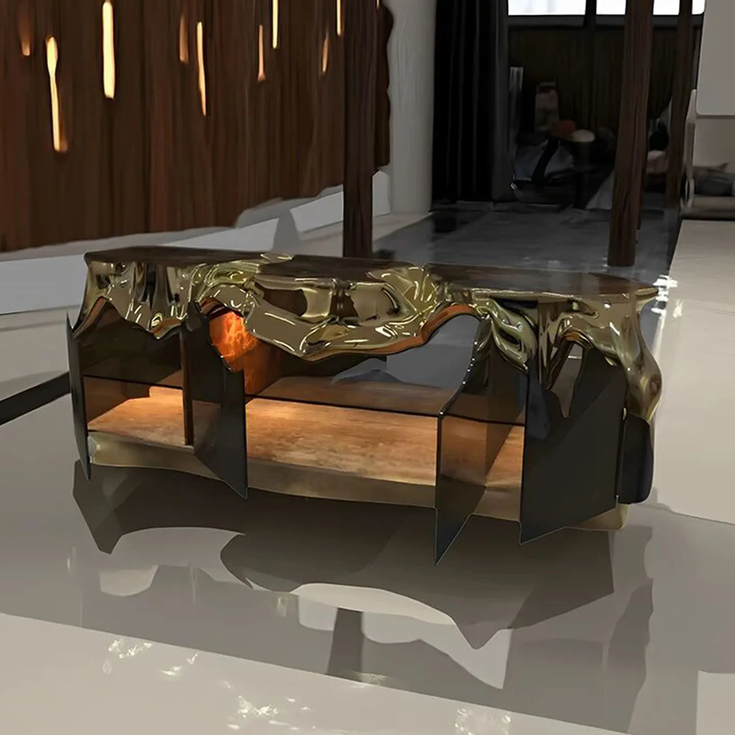 Italian light luxury brass dining side cabinet household designer solid wood locker villa living room fashion storage cabinet