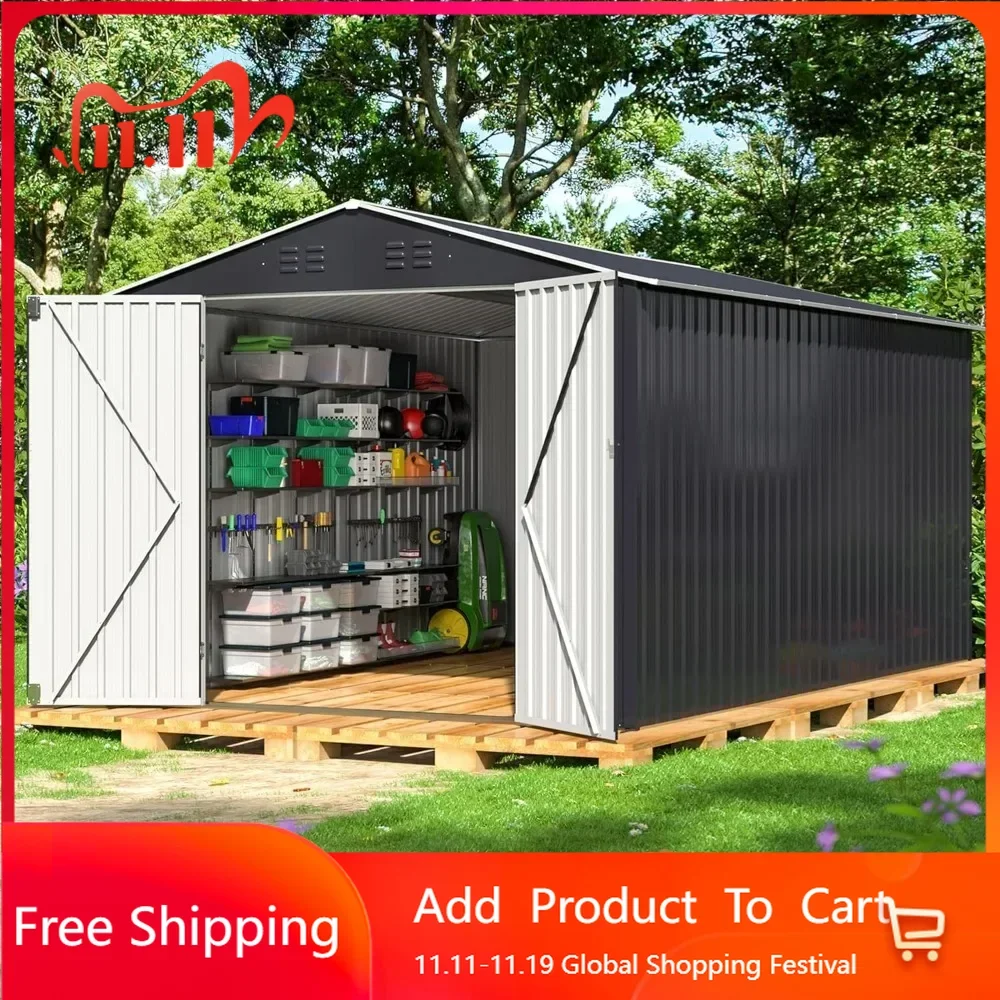 8 x 12 FT Outdoor Storage Shed with Updated Frame Structure, Tool Sheds for Backyard Garden Patio, Metal Garden Shed