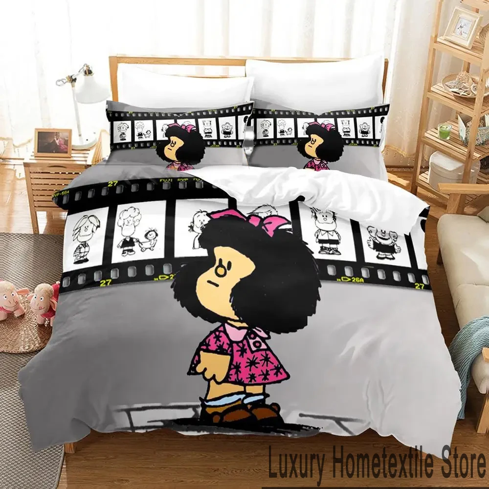 

3D Print Mafalda Bedding Set Boys Girls Twin Queen King Size Duvet Cover Pillowcase Bed boys Adult Home Textileextile