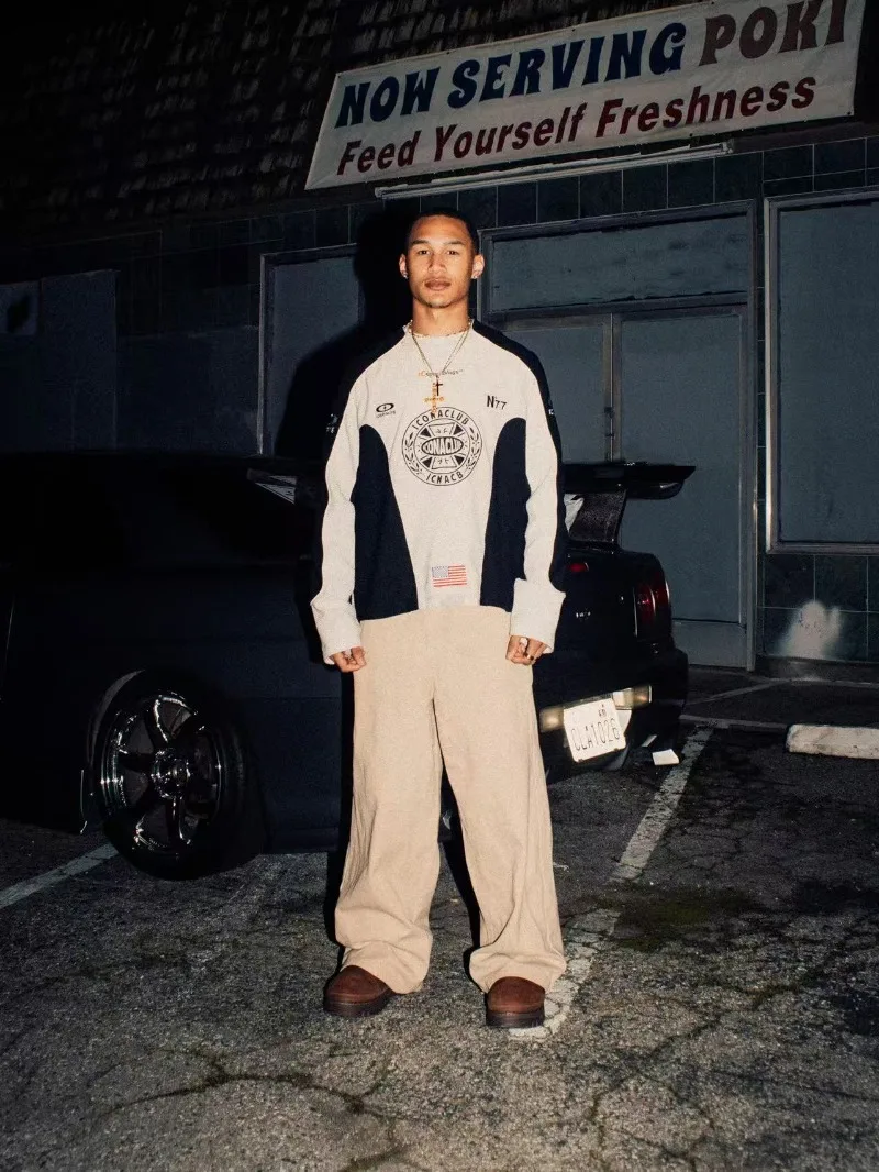 

Street Y2K American Hip Hop English Logo Design Casual Men Long-Sleeved Retro Gothic Rock Fashion Breathable Sports Shirt