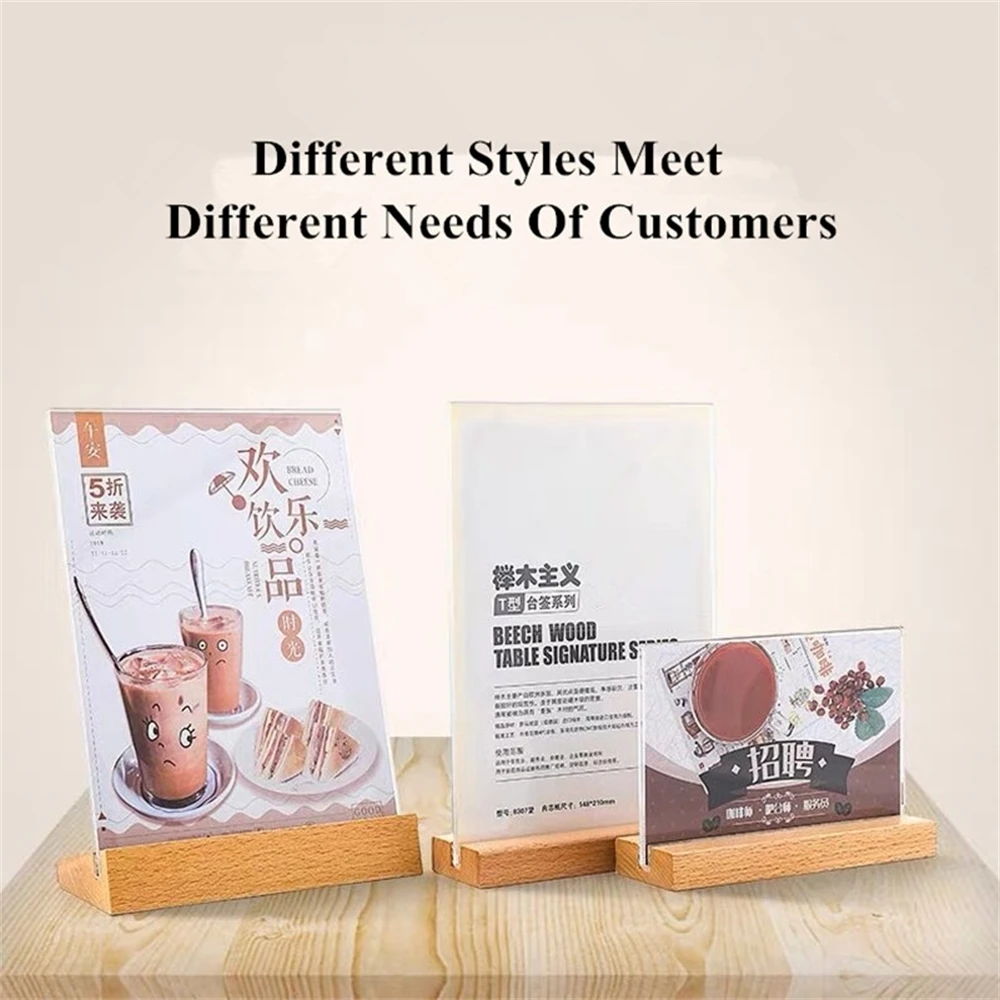 A6 Table Tent Wood Acrylic Menu Paper Sign Holder Stand Price Ticket Holder Poster Picture Photo Frame For Christmas Advertising