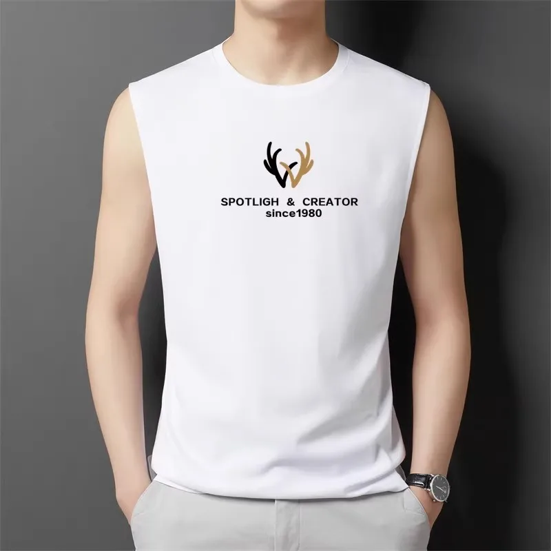 

Мужская летняя тонкая майка из чистого хлопка, свободная повседневная спортивная футболка для бега, модная толстовка с подплечниками