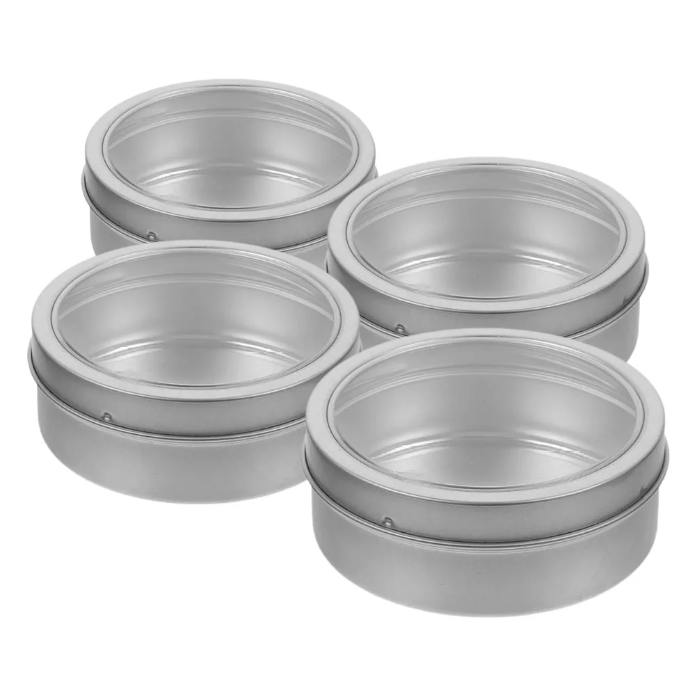 

4pcs Magnetic Spice Containers Sturdy Tinplate Round Design Space Saving Kitchen Organizer Tea Jars Silver Transparent Lid