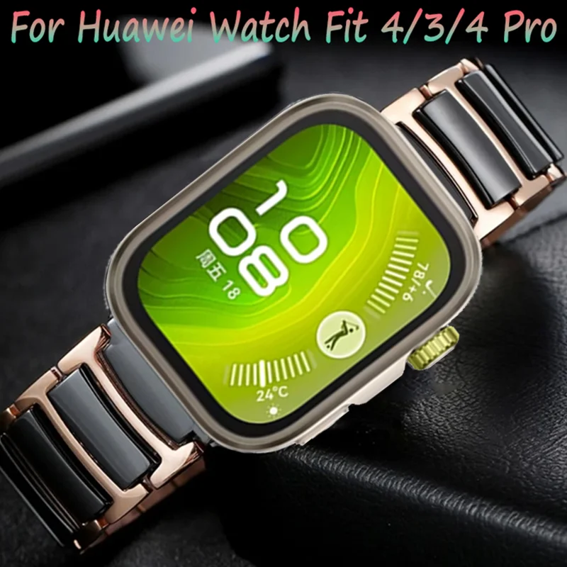 

Роскошный керамический + ремешок из нержавеющей стали для часов Huawei Fit 4/4 Pro, металлический модный удобный прочный браслет Huawei Watch Fit 3