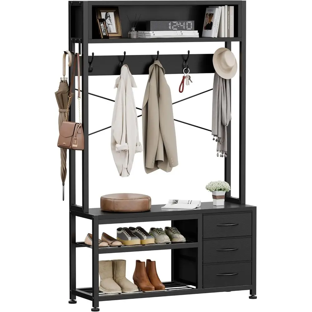 Hall Tree with Bench and 3 Ders Storage, 31.5