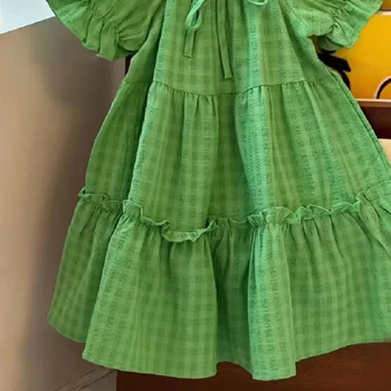 2024 Summer New Fashionable Girls Dress Green Cute Gentle Sweet Childrens Princess Dress Kids Clothes  Summer Dress