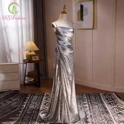 Customized Silver Sequins Mermaid Evening Dress Sexy Slim Sleeveless Sparkling Fishtail Party Formal Gowns Vestido De Festa