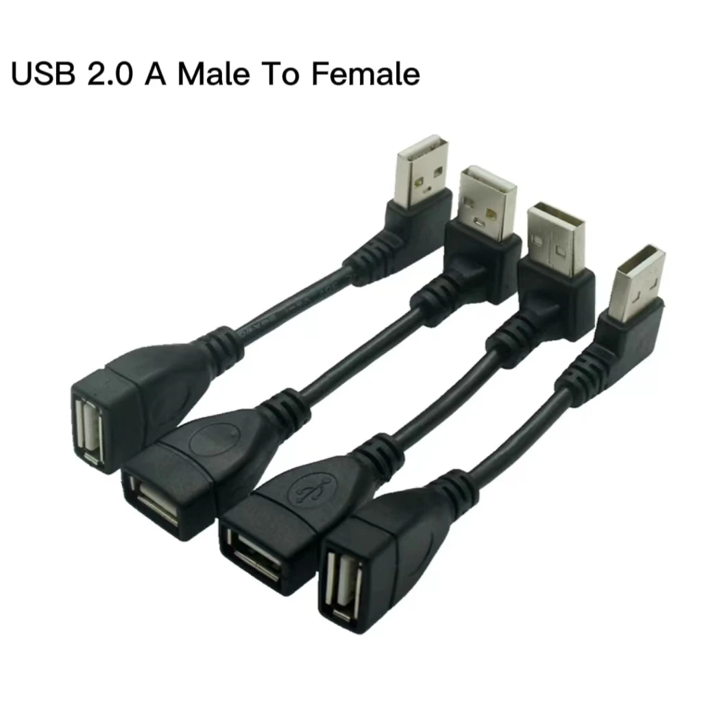 90 Angled Extension USB 2.0 A Male To Female 25CM/50CM/100CM  Adaptor Cable USB2.0 Male To Female Right/left/down/up Black Cable
