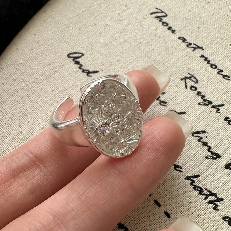 

S925 Стерлингового Серебра Французская Ниша Дизайн Чувство Циркон Цветок Простое Кольцо Японский Корейский Стиль Ретро Кольцо Оптовая Продажа