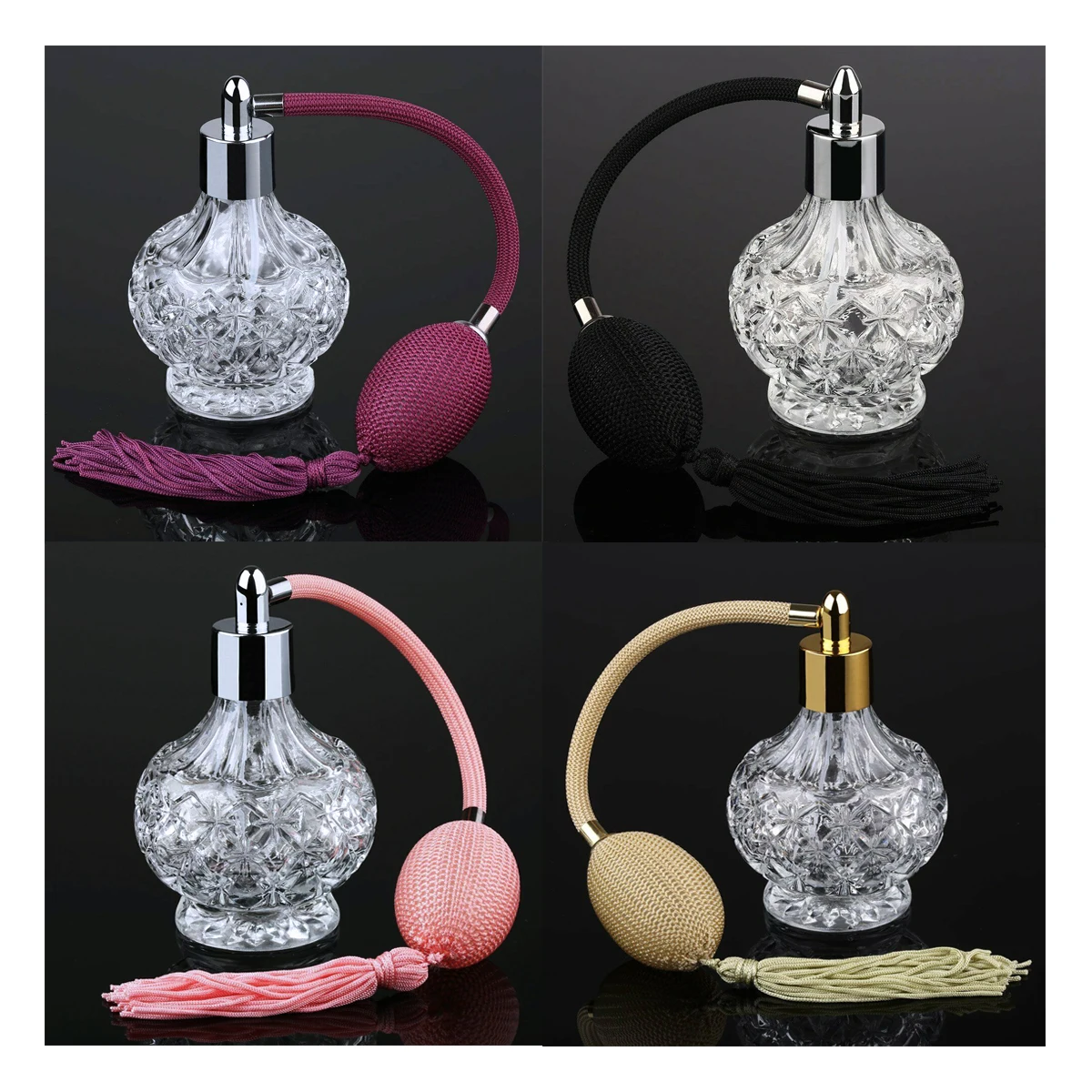 1pc Decoration Etched Glass Bottle 80ml K9 Crystal Perfume Jar Star Pattern Spray Refill Long Tube Balloon Air-Bag Purple/Pink