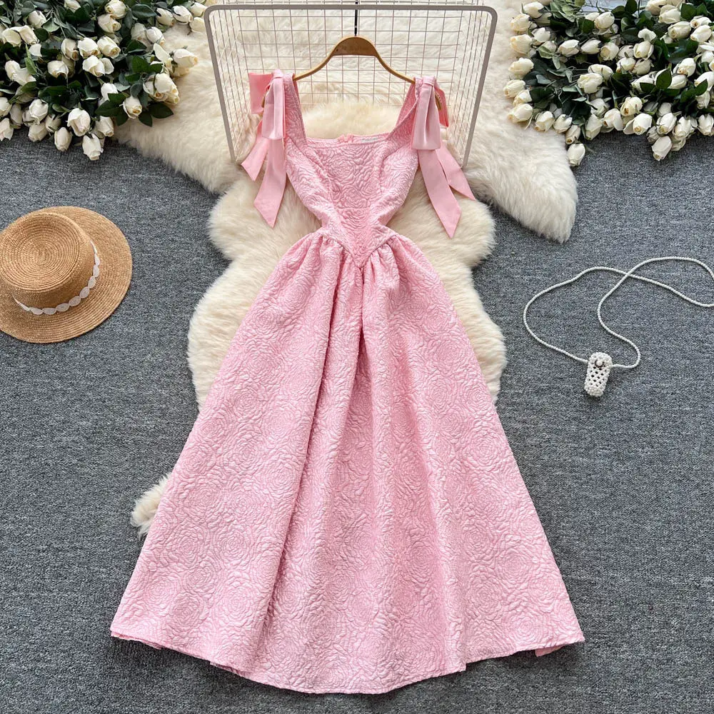

vintage jacquard butterfly off shoulder Elegant korean fashion fairycore women clothing A-line dress