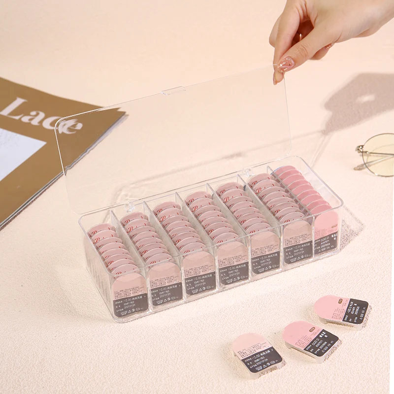 صندوق تخزين مكتبي شفاف بسعة كبيرة، عدسات لاصقة، حقيبة تخزين للاستعمال مرة واحدة للطلاب، صندوق منظم مستحضرات التجميل #2