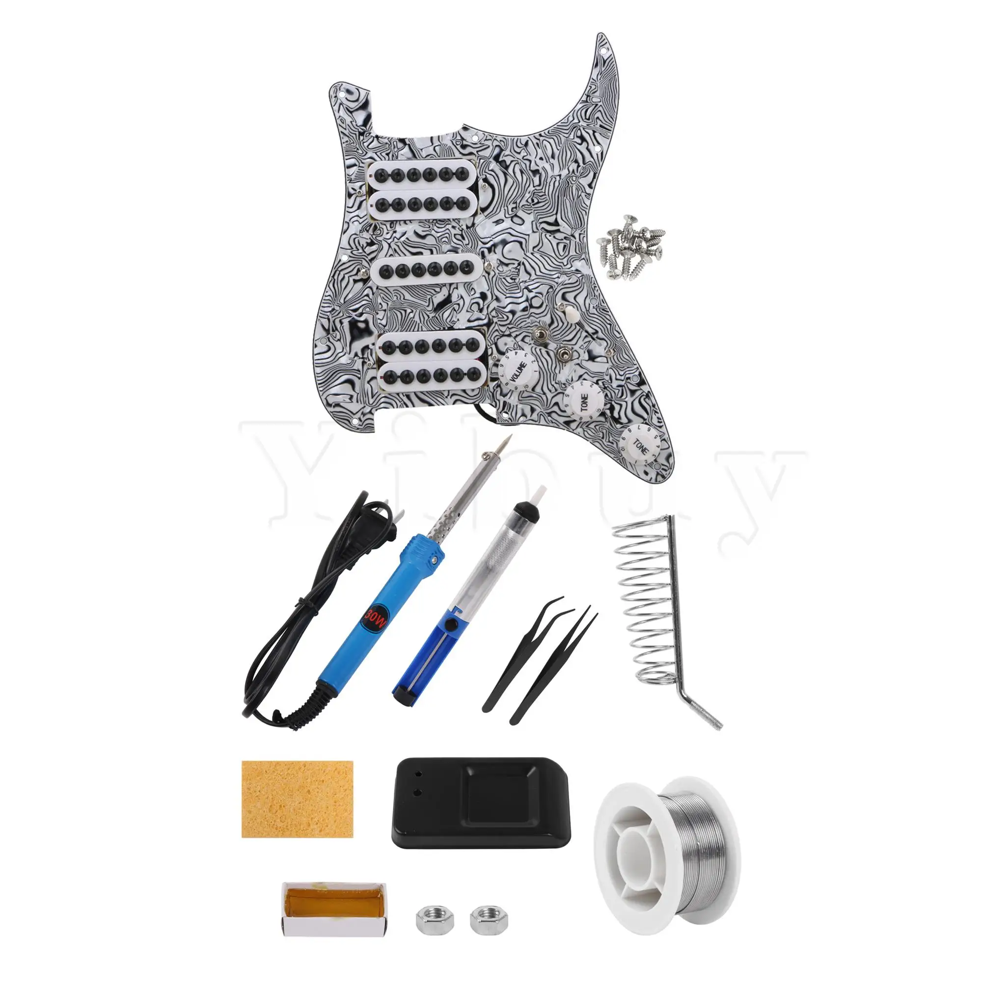 

Yibuy Pickguard 3-Ply HSH Black White w/ 110V 30W Welding Iron & Supplies Kit