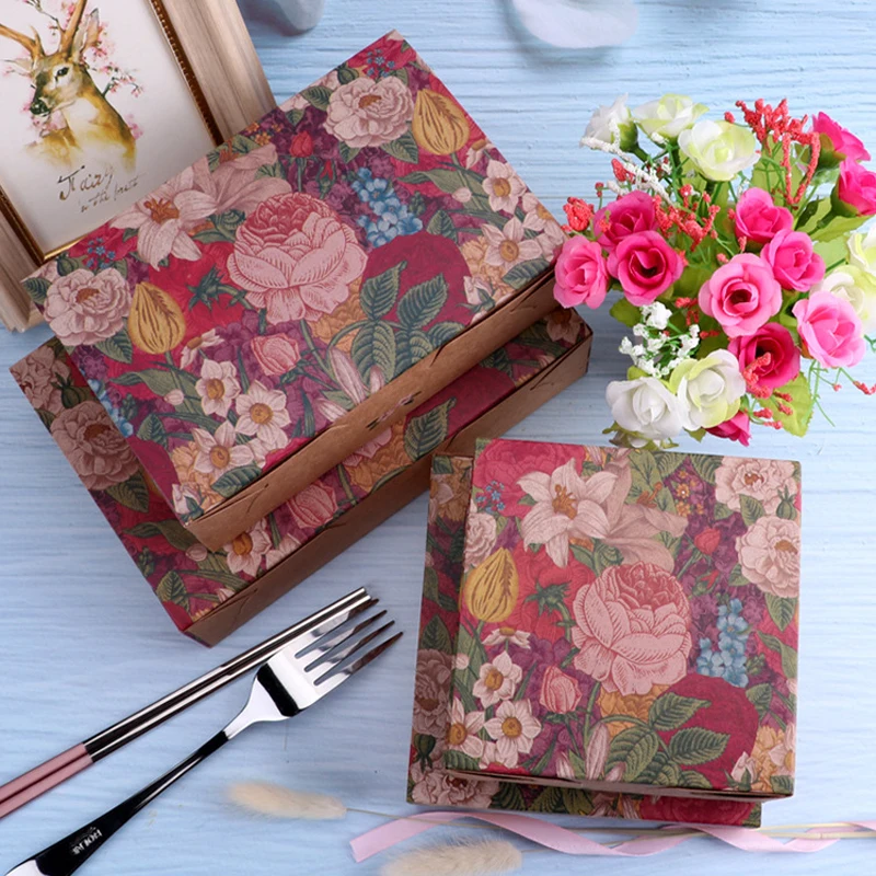 10pcs Kraft Paper Bag With Handle Flower Folding Packaging Wedding Gift Biscuit Candy Baking DIY Box Cake Dessert Decor cookie