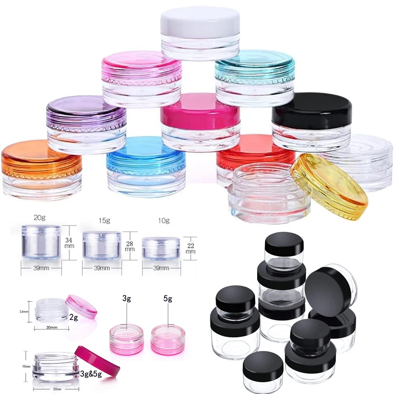 30pcs 2g-20g Empty Plastic Sample Jars Face Cream Jar Travel Cosmetics Storage Container For DIY Jewelry Eye Shadow Nail Powder