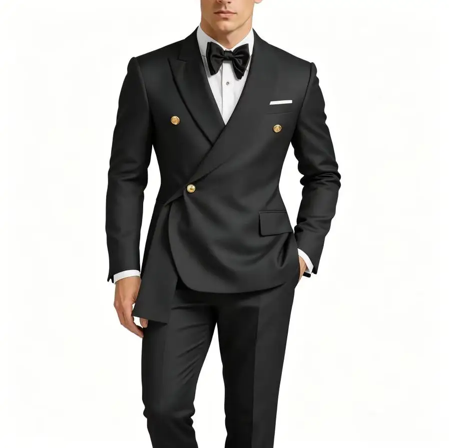 Мужской костюм-двойка Slim Fit: двубортный пиджак и брюки для бизнеса, свадьбы, выпускного вечера, торжественных мероприятий