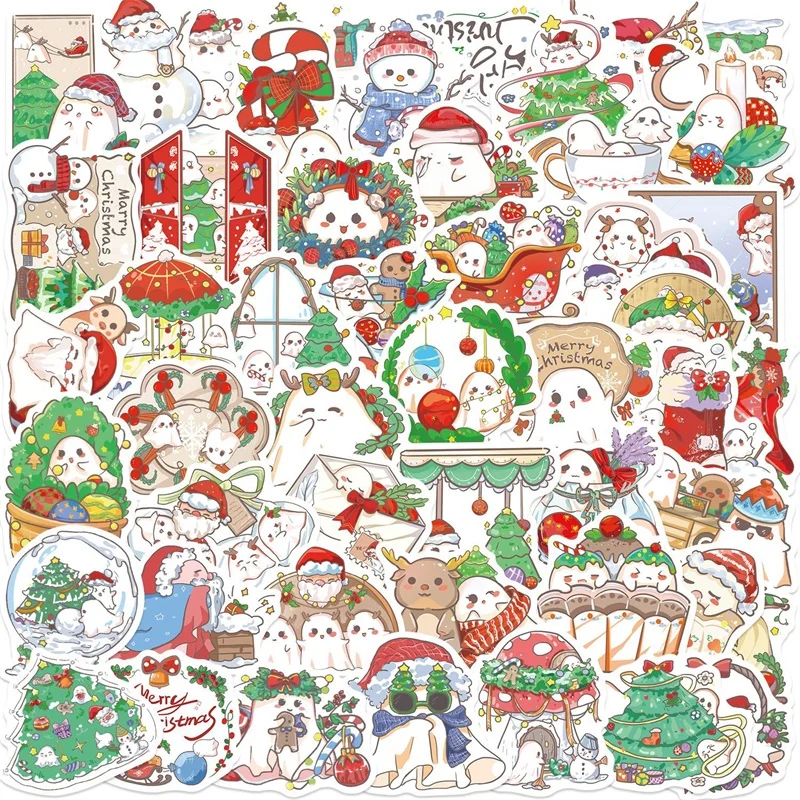 

10/30/50PCS Cartoon Christmas Ghost Sticky PVC Sticker Aesthetic Children's Decoration Scrapbooking DIY Hand Accounting Supplies