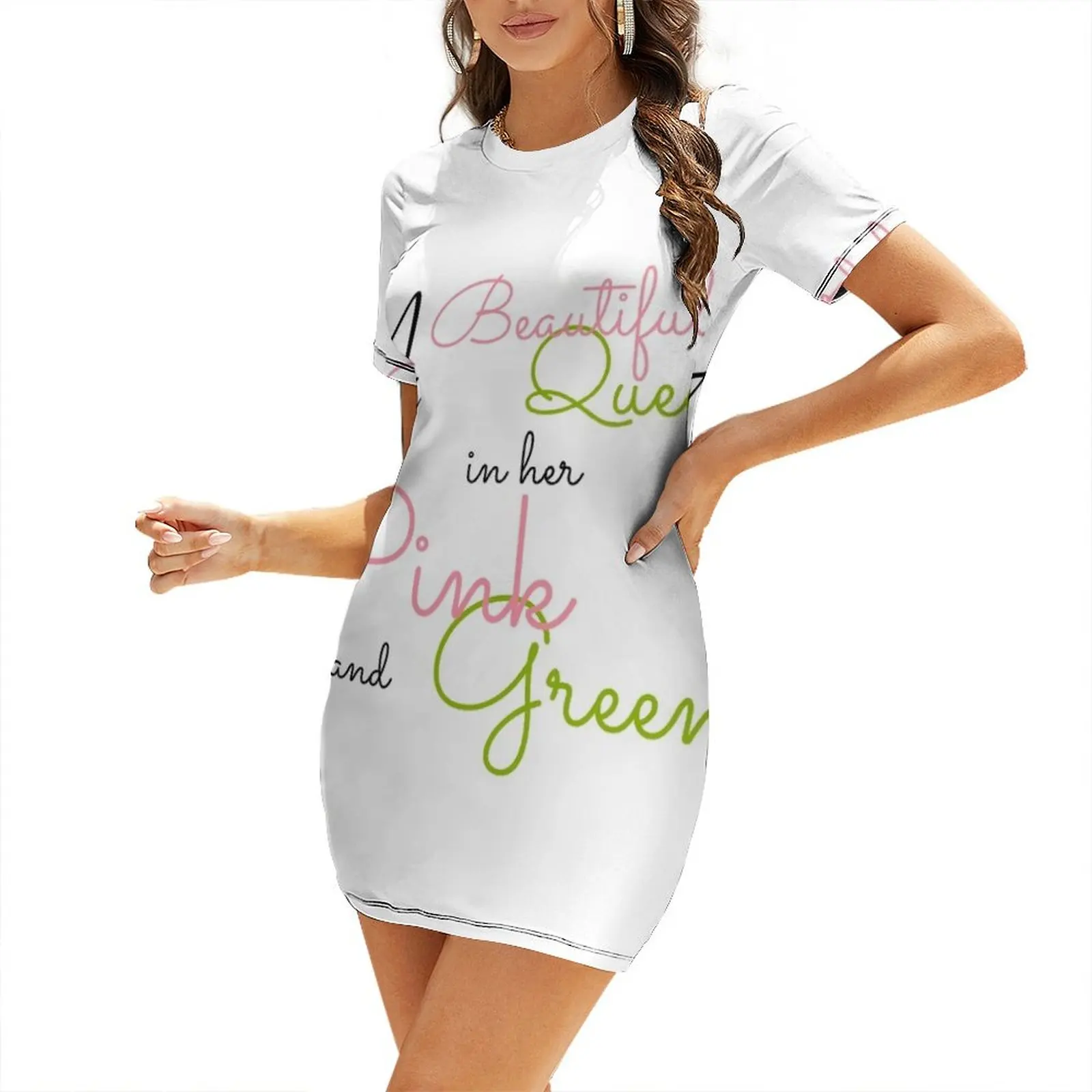 

A Beautiful Queen in her Pink and Green AKA Inspired HBCU Short Sleeved Dress women clothes Dress