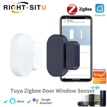 Tuya Zigbee 문짝 창문 센서 도난 경보, 스마트 홈 자동화 보안 보호, 스마트 라이프, 알렉사 구글 홈으로 작동