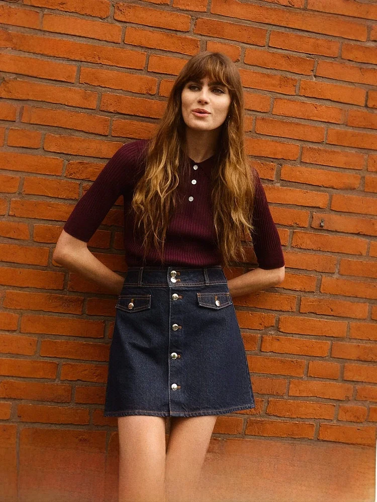 

Юбка А-силуэта с высокой талией из хлопкового денима, летняя, с вертикальными пуговицами, женская, модная, повседневный стиль, молодежная, для женщин, с высокой талией, хлопок