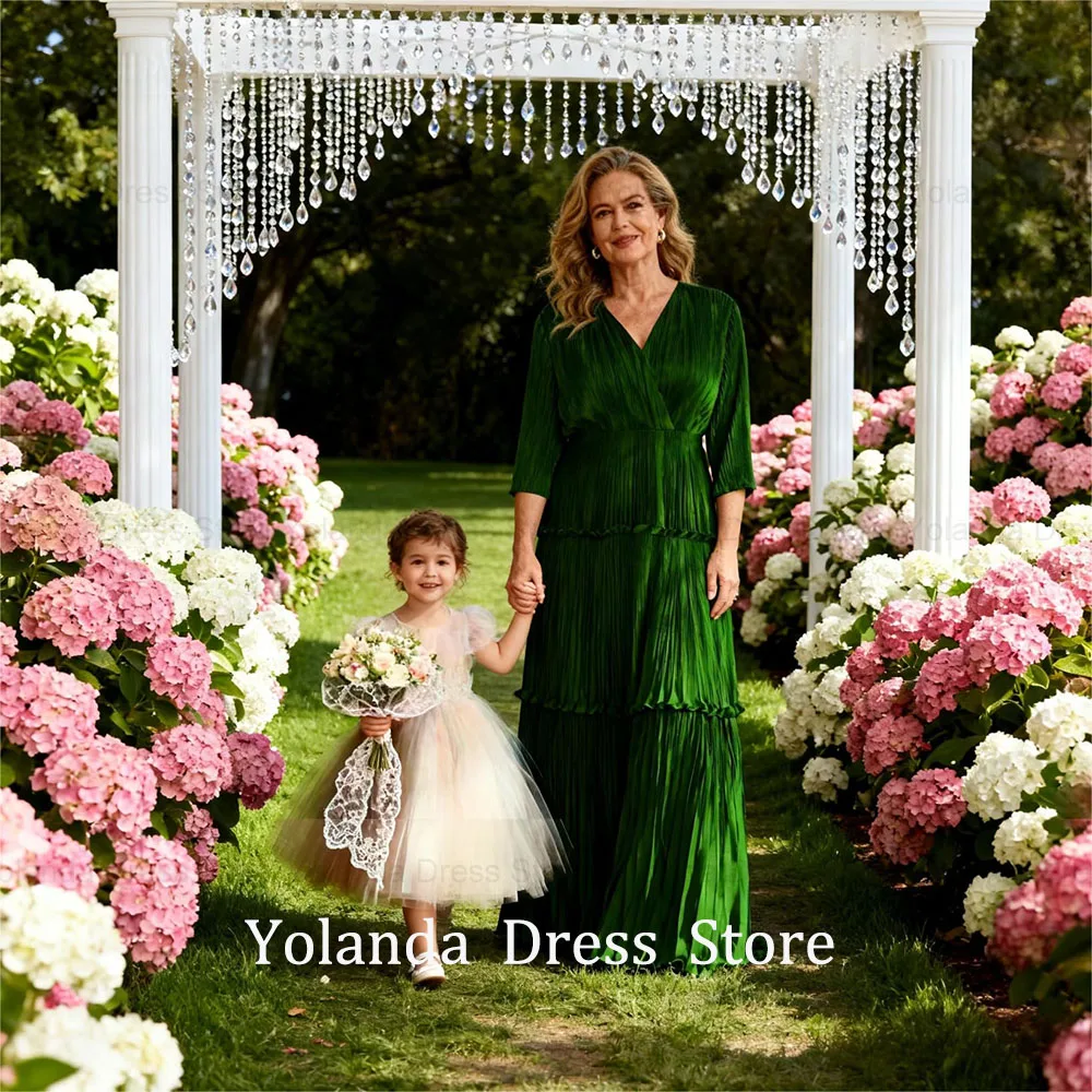 

Yolanda Customized 2026 New Elegant Mother of The Bride Dresses Accordion long skirt Ruched V-Neck Three Quarter Formal Wedding