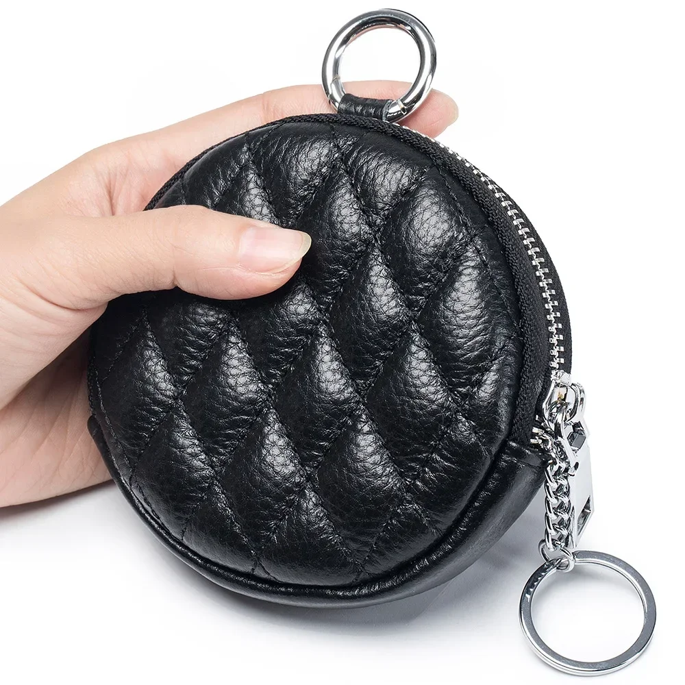 Leather quilted embroidered coin purses women's fashion small round bags headphone small delicate coin bag