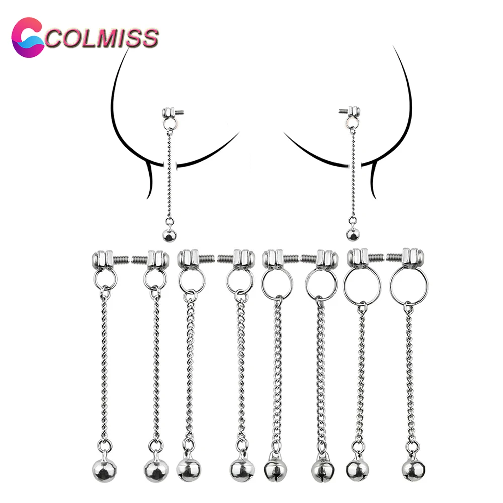 

COLMISS 1 Pair Metal Nipple Clamps With Chain Breast Clip Stimulation Teasing Adult Bondage Toy Fetish BDSM Sex Toys For Women