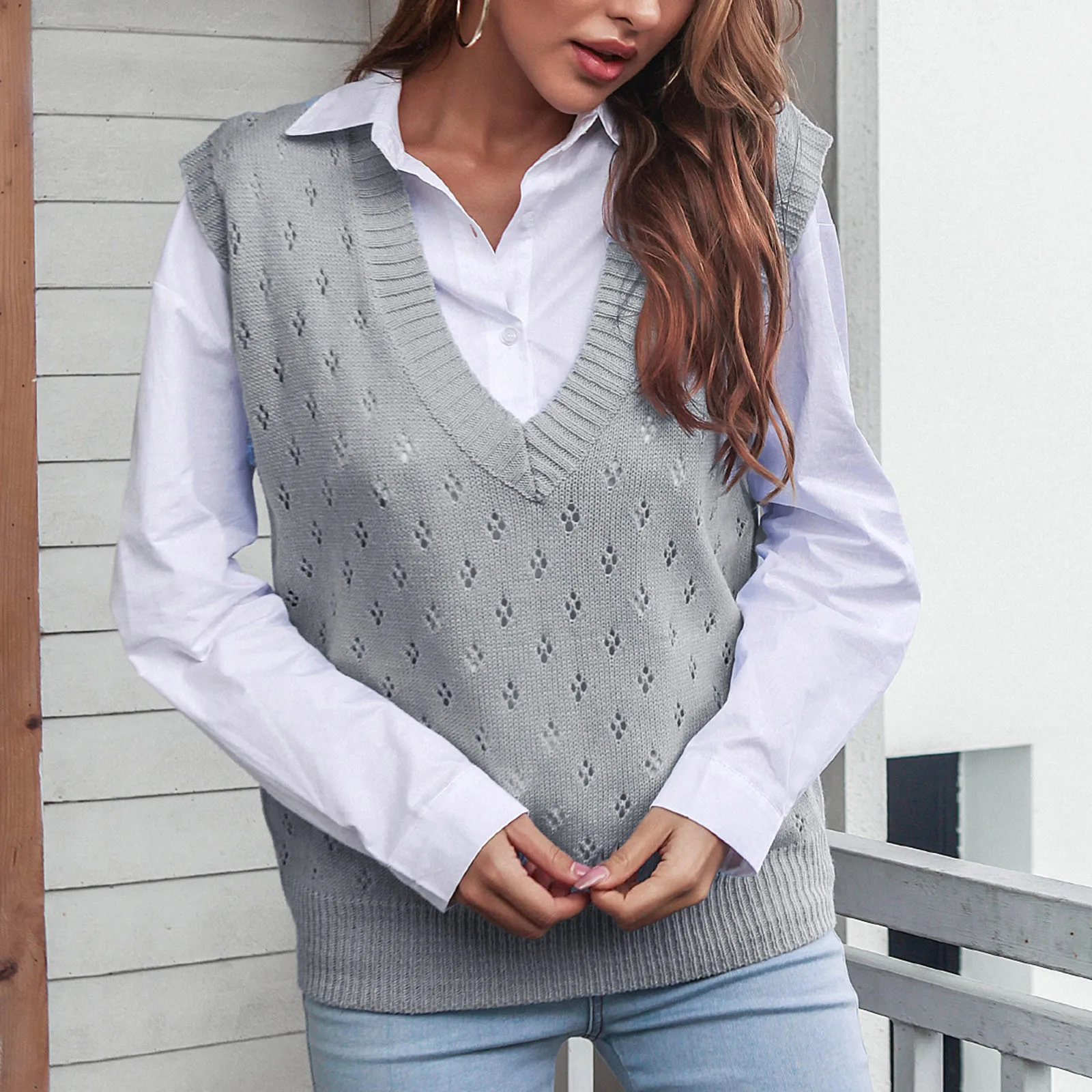 Women Sweater Vest Casual V-neck Retro Preppy Style Sleeveless Pullover Crop Top Oversize Sweater свитер женский Knitted Sweater